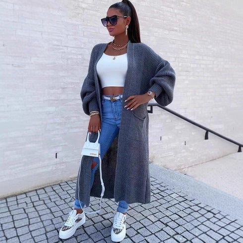 Manteau long en tricot pour femmes avec manches larges et poches Chic & Stil