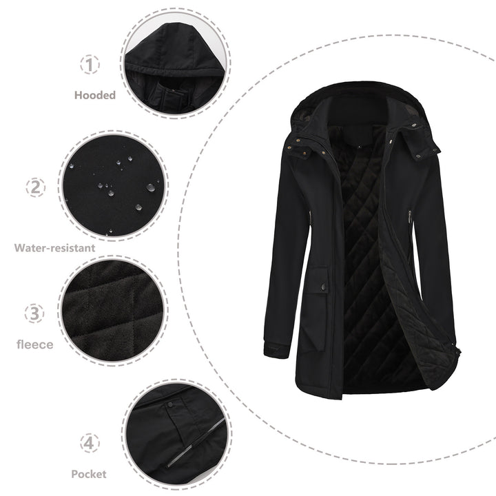 Functional jacket for women with removable hood and practical pockets Lune London