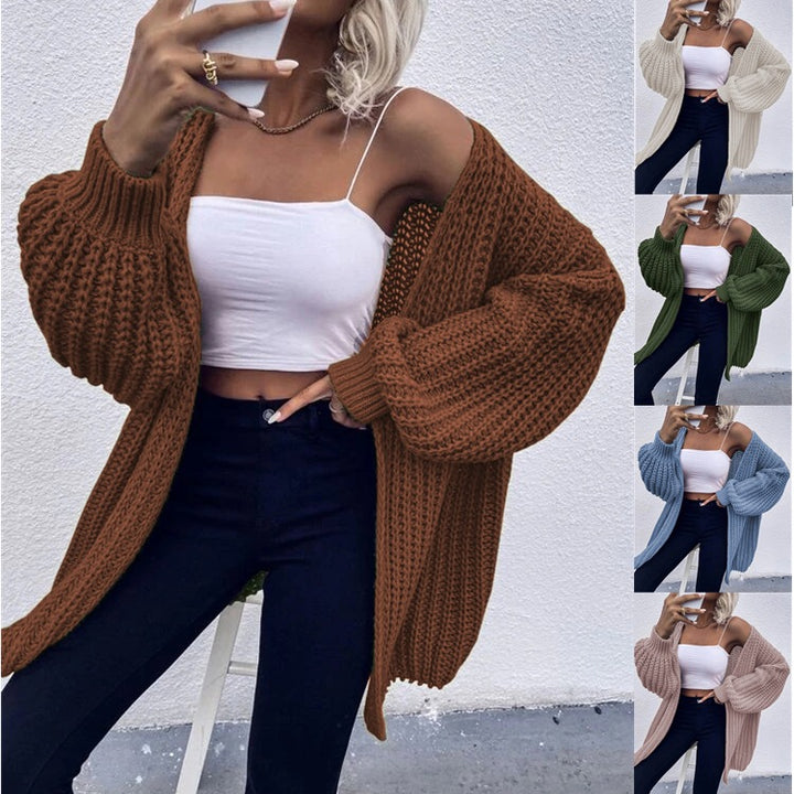 Ladies Open Knit Cardigan with Voluminous Sleeves and a Textured Structure Lune London