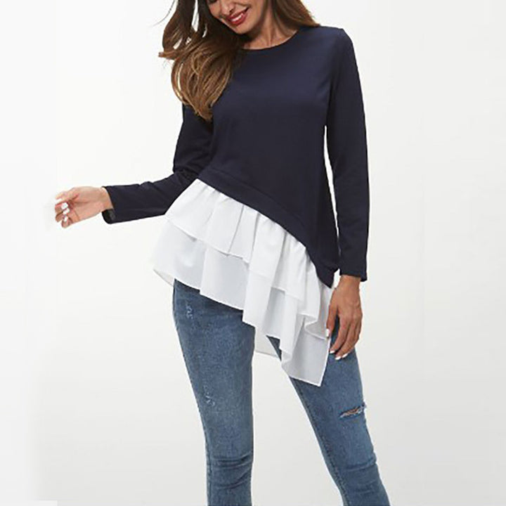 Women asymmetrical sweatshirt with fan ruffle hem Lune London