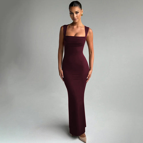 Women's Figure-hugging Evening Dress with Square Neckline and Elegant Draping Lune London