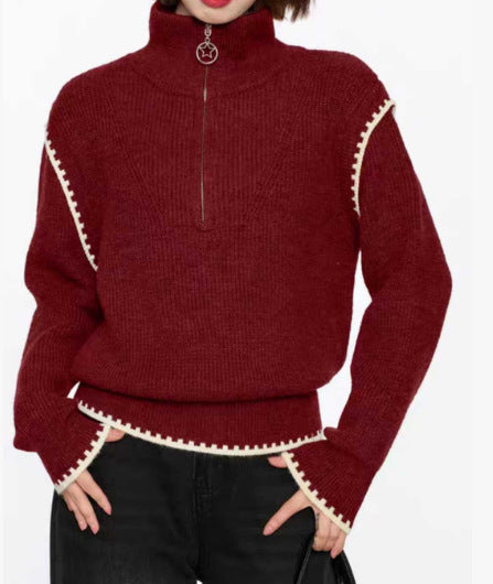 Trendy women's sweater with high collar and special sleeve finishes Lune London