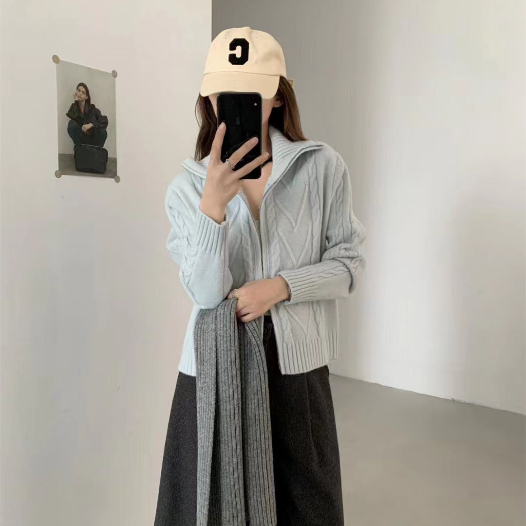 Cardigan femme avec structure en tricot torsadé et col haut Chic & Stil