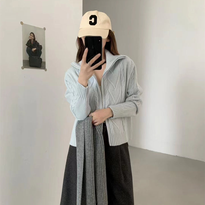 Cardigan femme avec structure en tricot torsadé et col haut Chic & Stil