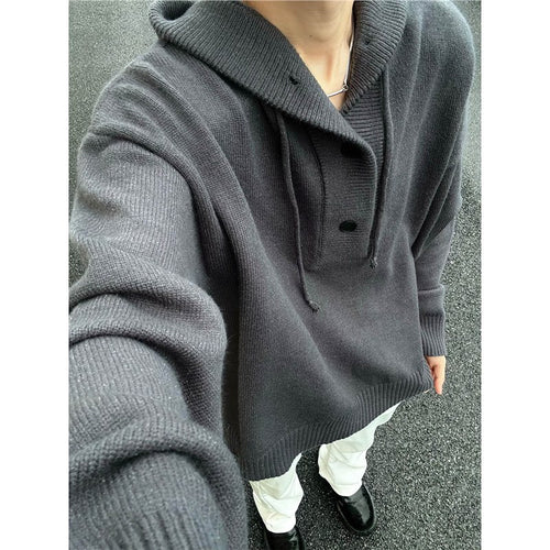 Men's casual hooded sweatshirt with button placket and thicker knitted structure Lune London