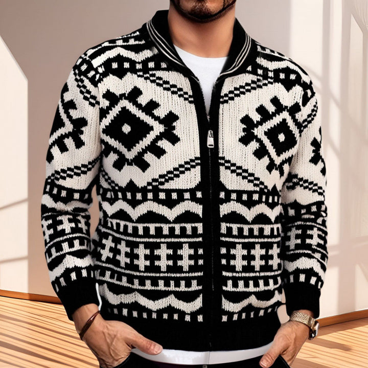 Lune London geometric pattern design knit jacket for men