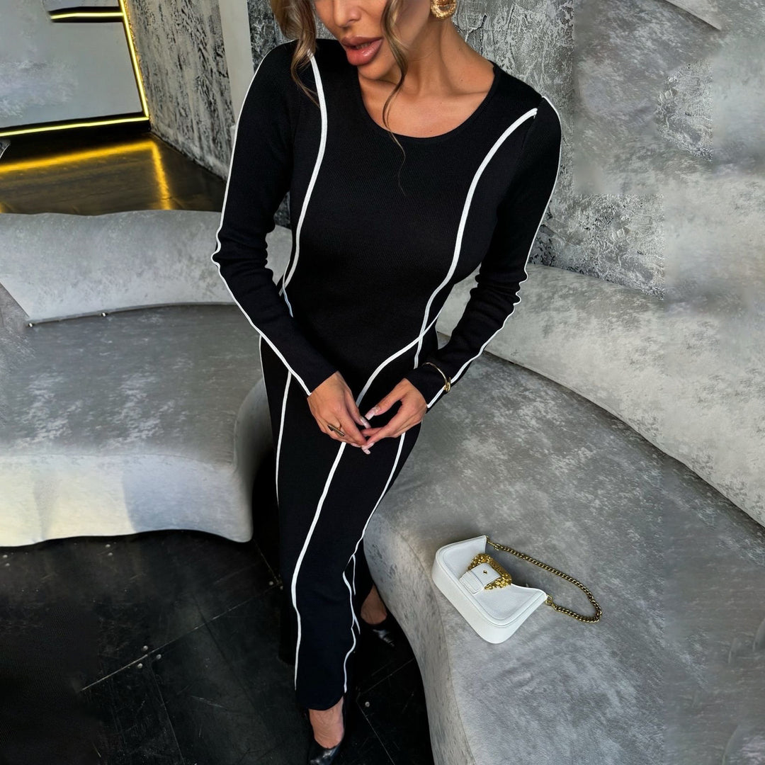 Fitted knitted dress for women with contrast lines Lune London