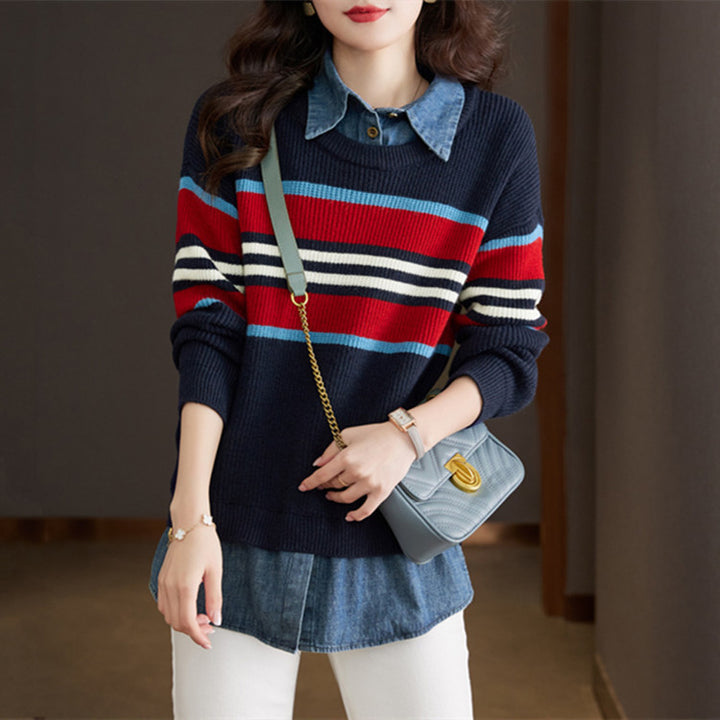 Striped round neck sweater for women with a relaxed fit and pleasant wearing comfort Lune London