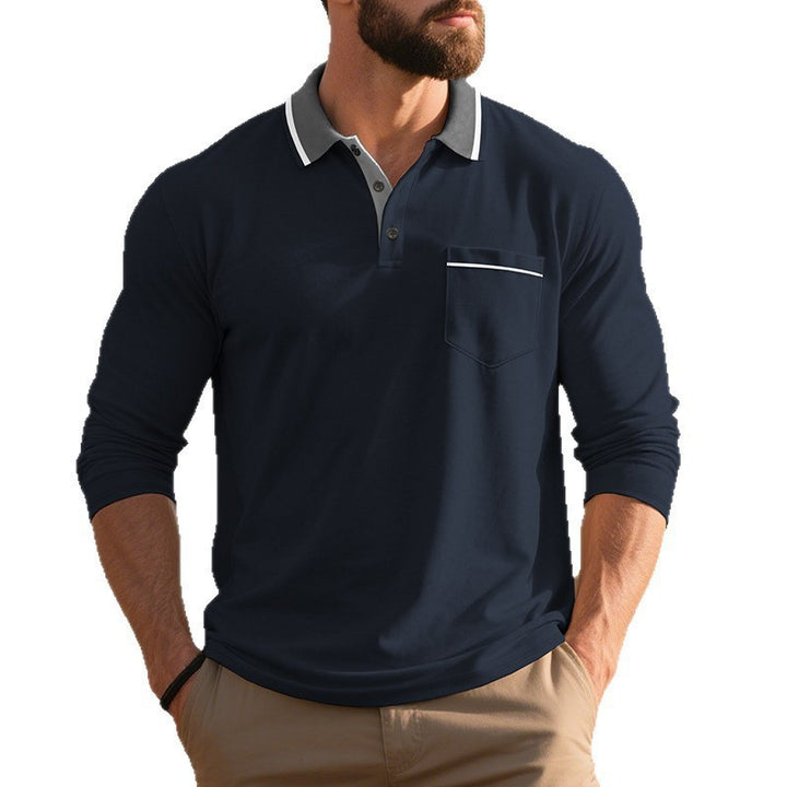 Men Elegant Long Sleeve Polo Shirt with Fashionable Collar and Practical Chest Pocket Lune London