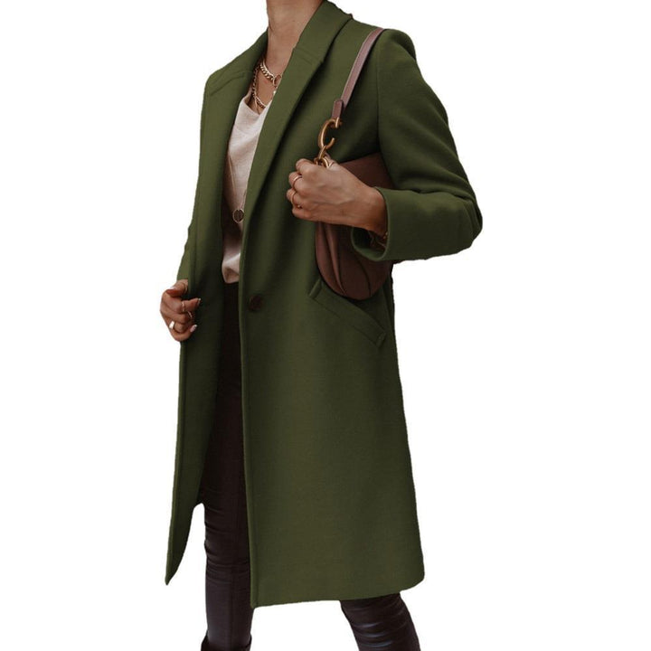 Ladies elegant long jacket with minimalist design and practical pockets Lune London