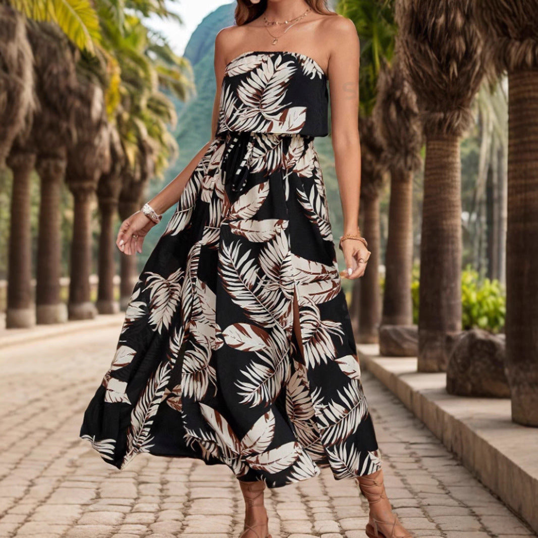 Maxi strapless dress for women with high slit detail Lune London