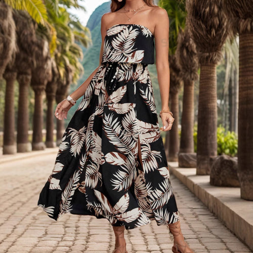 Maxi strapless dress for women with high slit detail Lune London