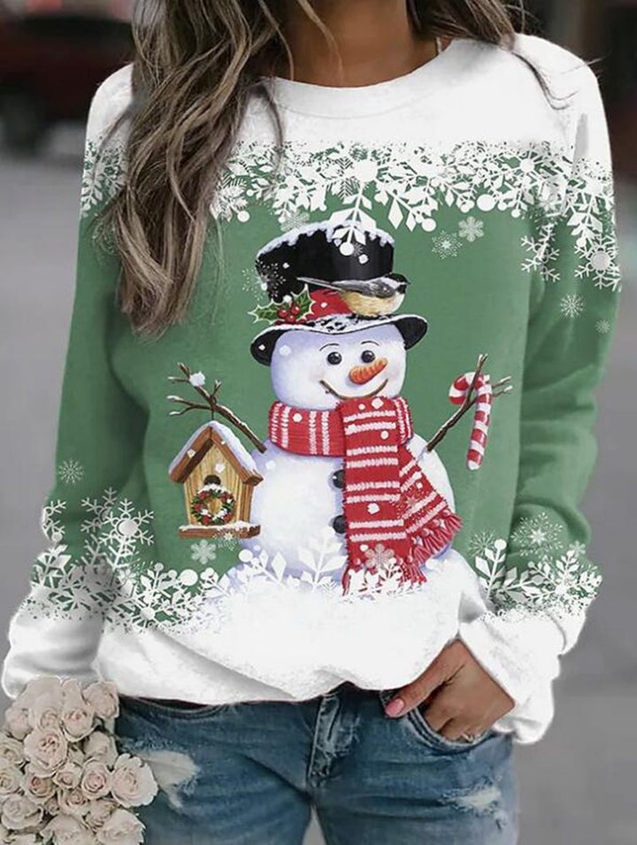 Sweatshirt pour femmes avec motif bonhomme de neige de Noël et manches longues Chic & Stil