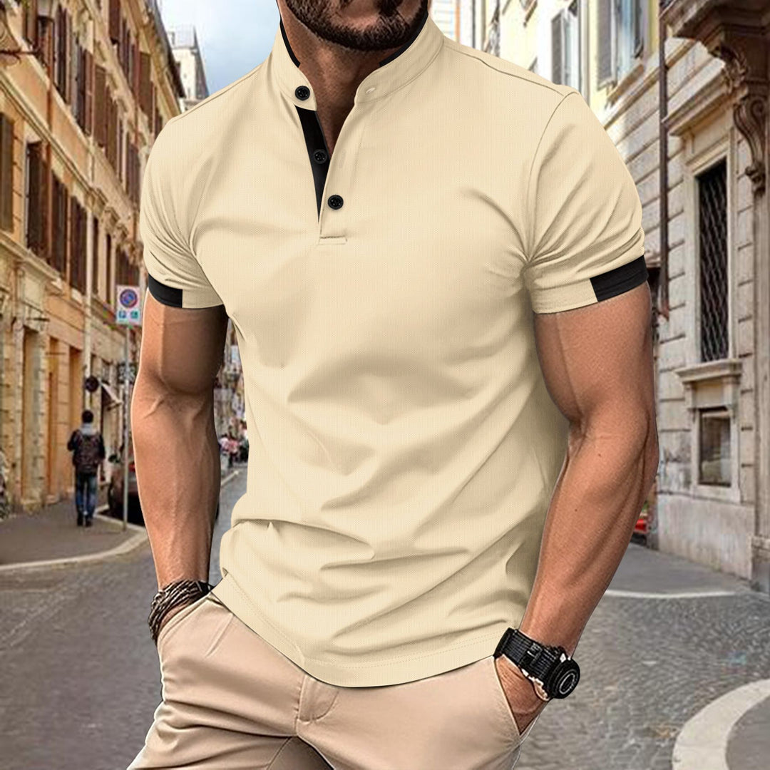 Men's performance polo with elegant Mandarin collar Lune London