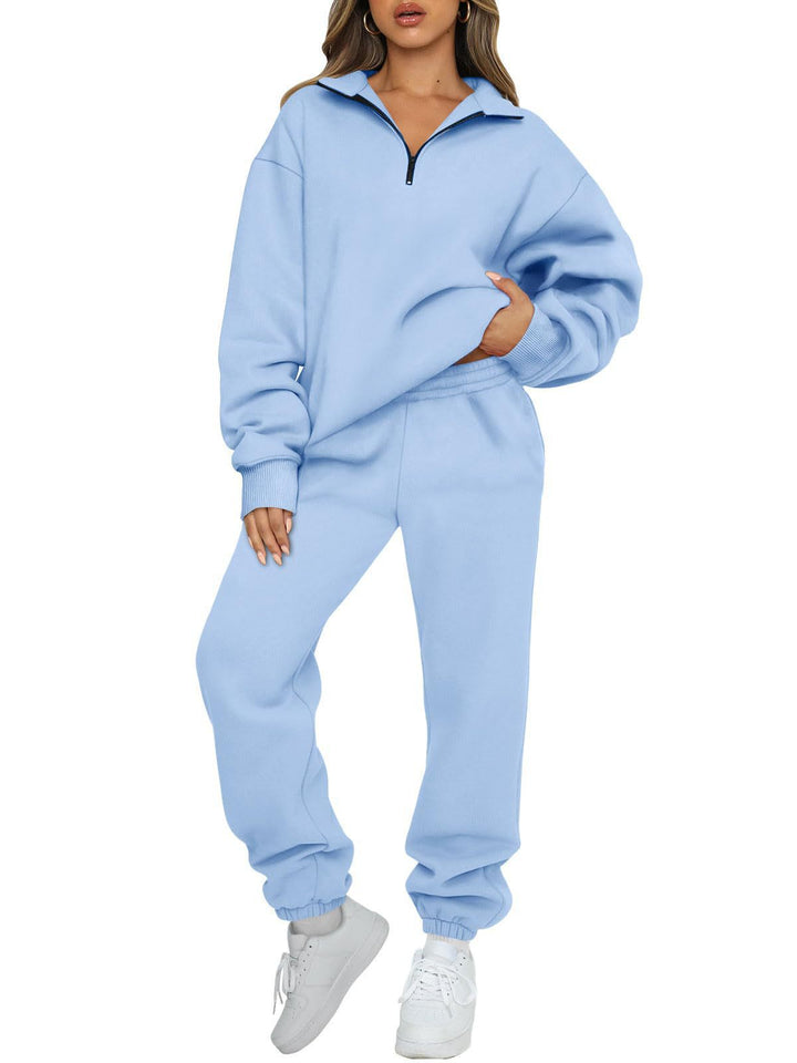 Women's comfortable sweatpants set with modern stand-up collar and kangaroo pocket Lune London