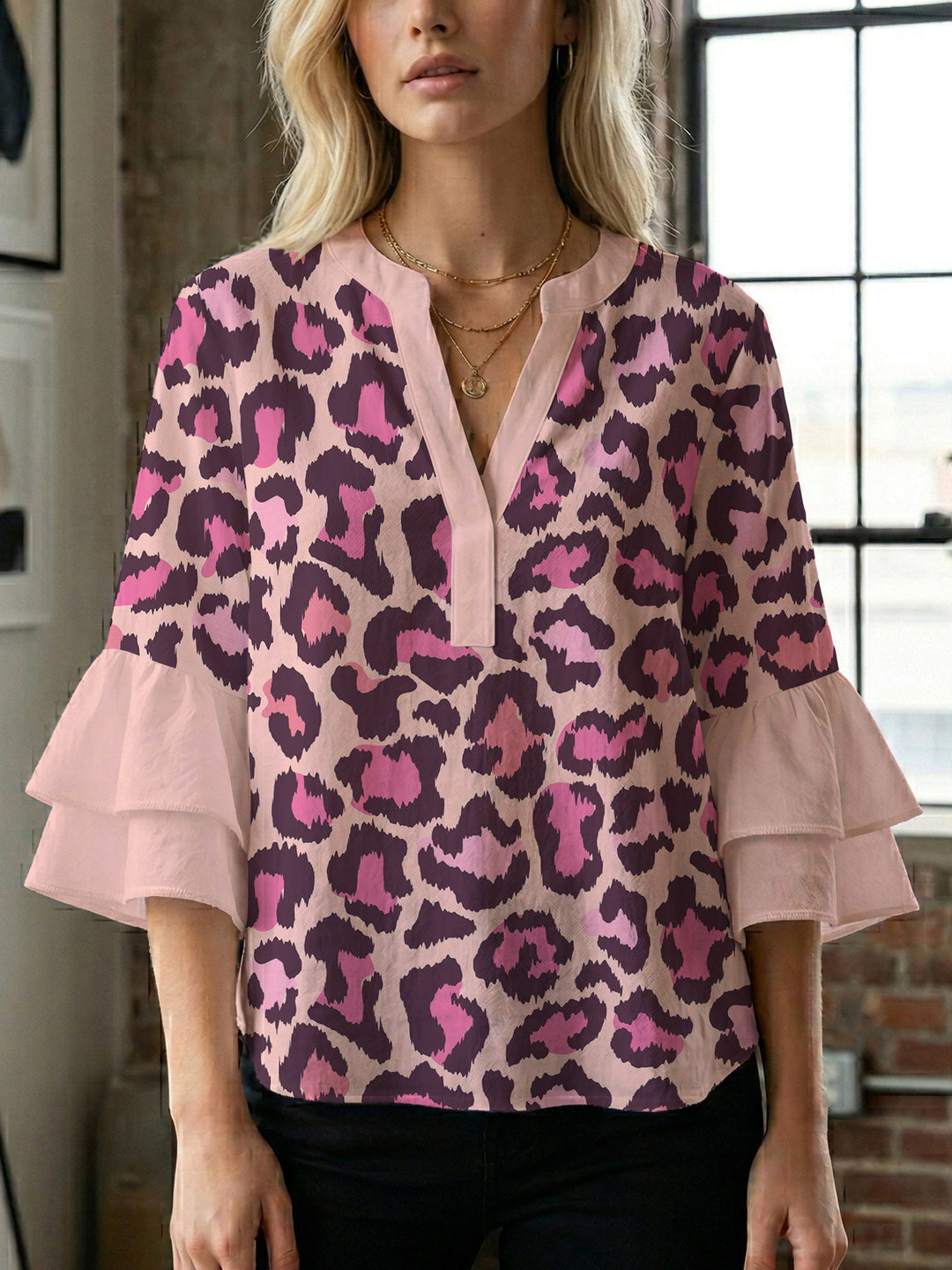 Women Elegant Top with Voluminous Puff Sleeves and Floral Print Lune London
