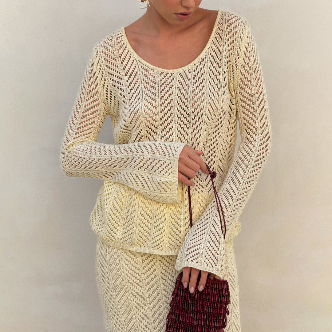 Women's knit set with refined crochet patterns Lune London