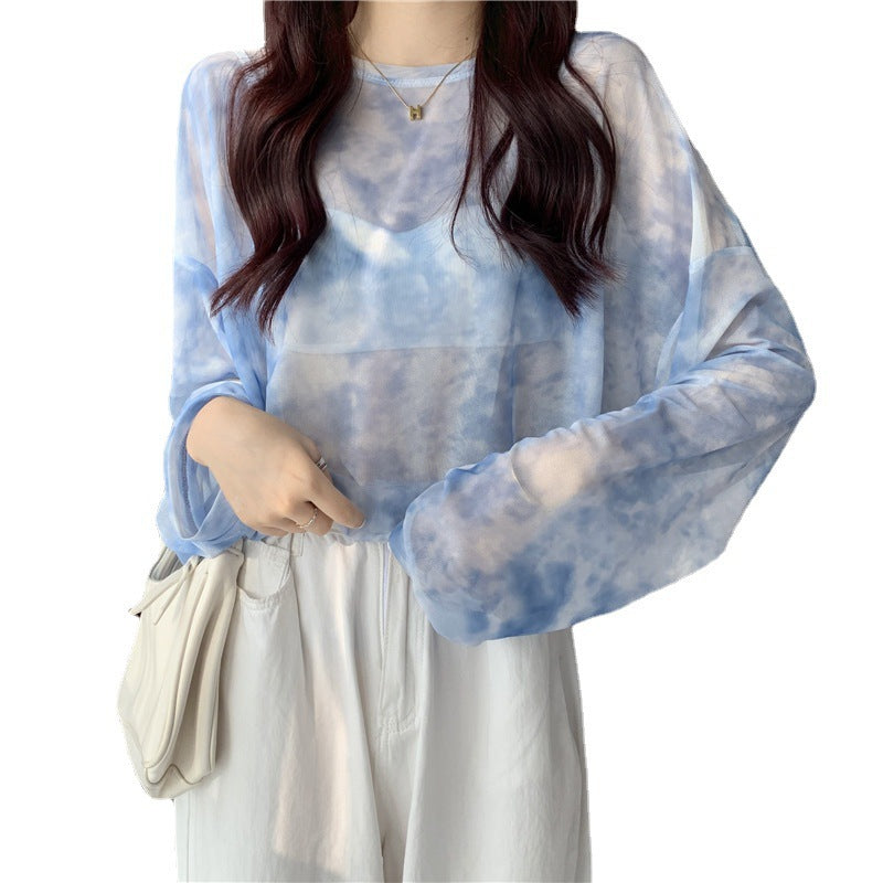 Women's transparent long sleeve top with modern tie-dye pattern Chic & Stil