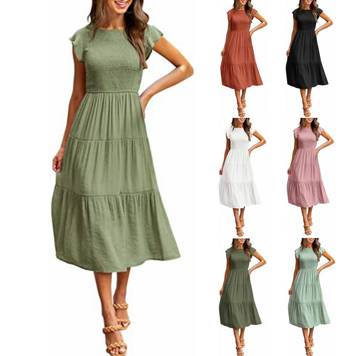 Maxi dress for women with elastic top and flared skirt Lune London