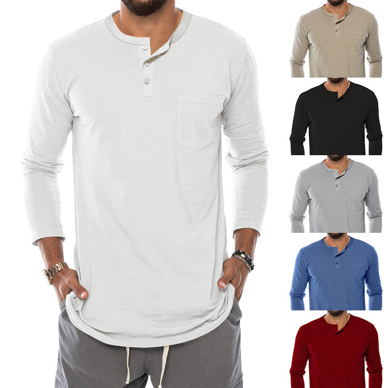 Men's Long Sleeve Henley Shirt with a stylish snap button and a practical chest pocket Lune London