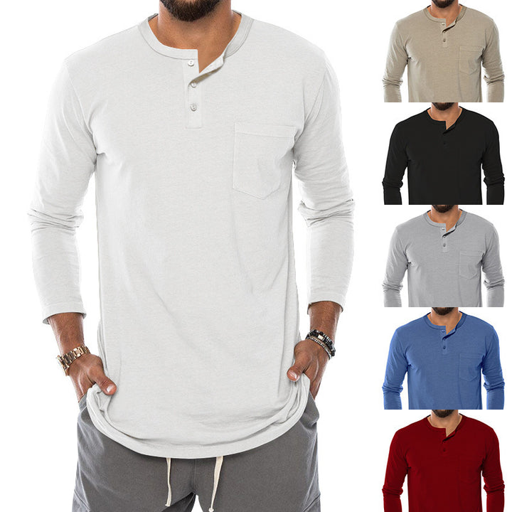 Men's Long Sleeve Henley Shirt with a stylish snap button and a practical chest pocket Lune London