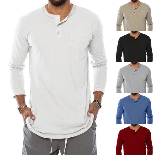 Men's Long Sleeve Henley Shirt with a stylish snap button and a practical chest pocket Lune London
