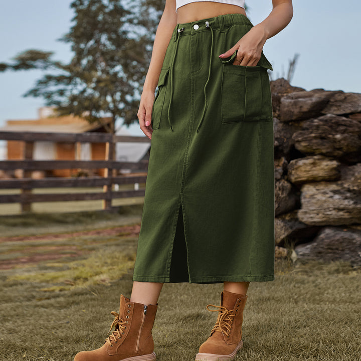 Maxi utility skirt for women with practical pockets and side slit Lune London
