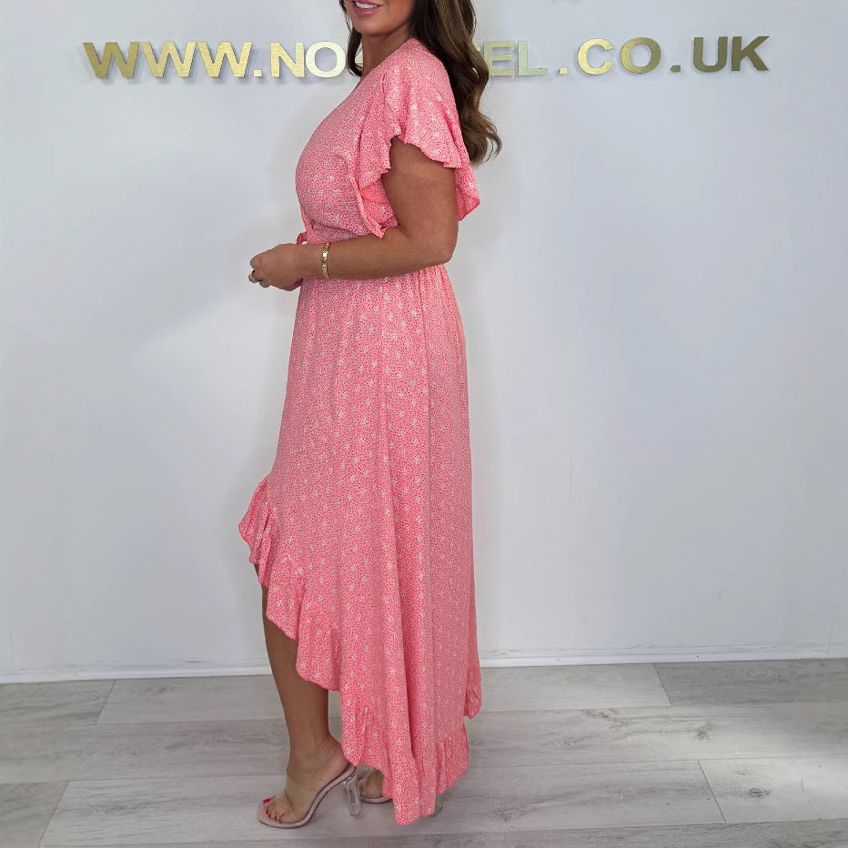 Asymmetrical wrap ruffle dress for women Lune London