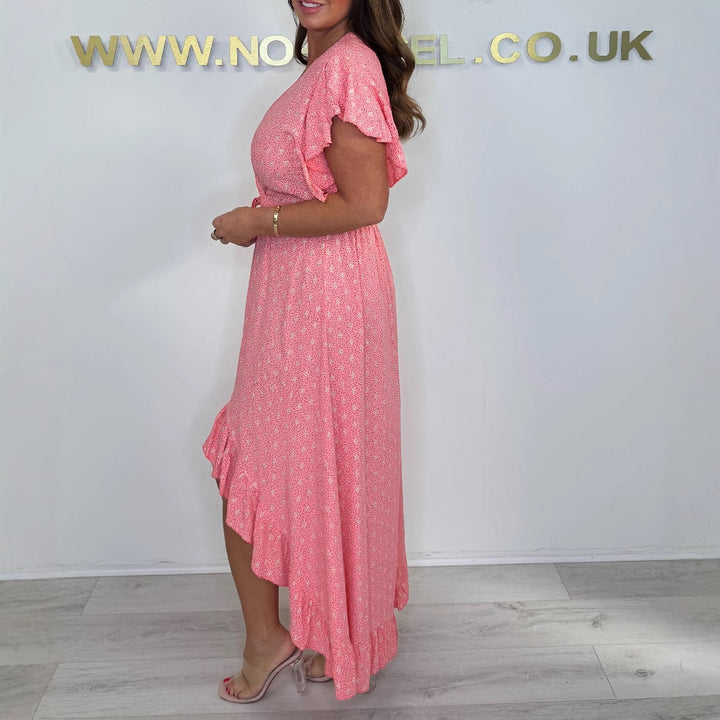 Asymmetrical wrap ruffle dress for women Lune London