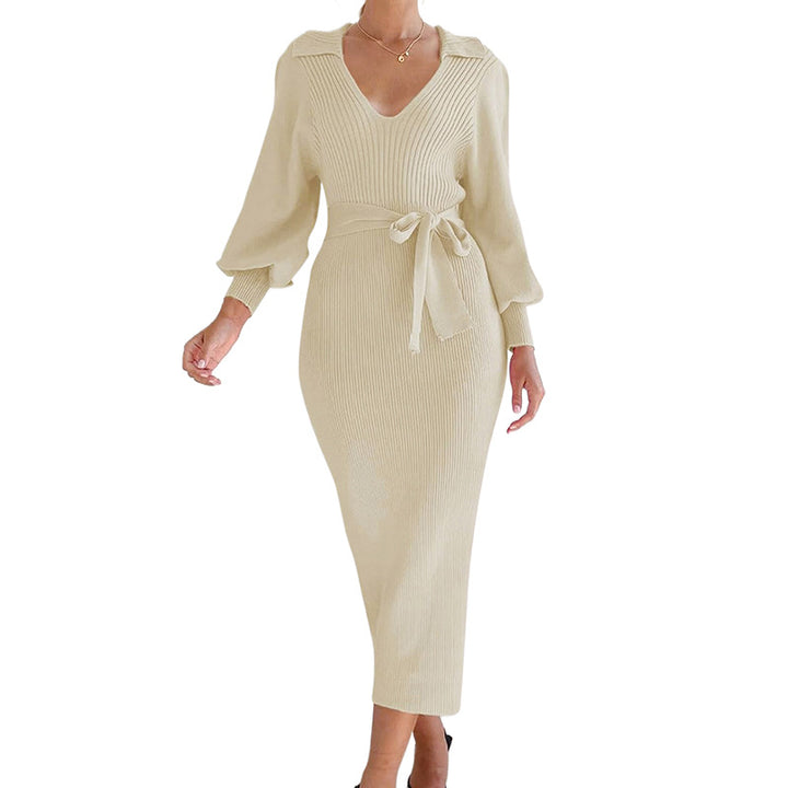 Elegant belted midi knit dress for ladies Lune London