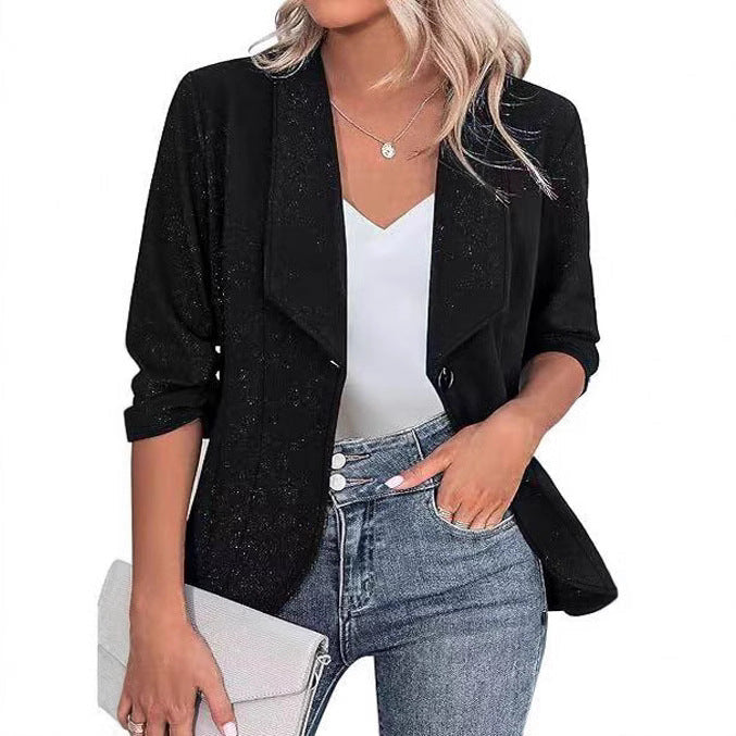 Women's Glitter Blazer Jacket with Feminine Silhouette and Elegant Lapels Lune London