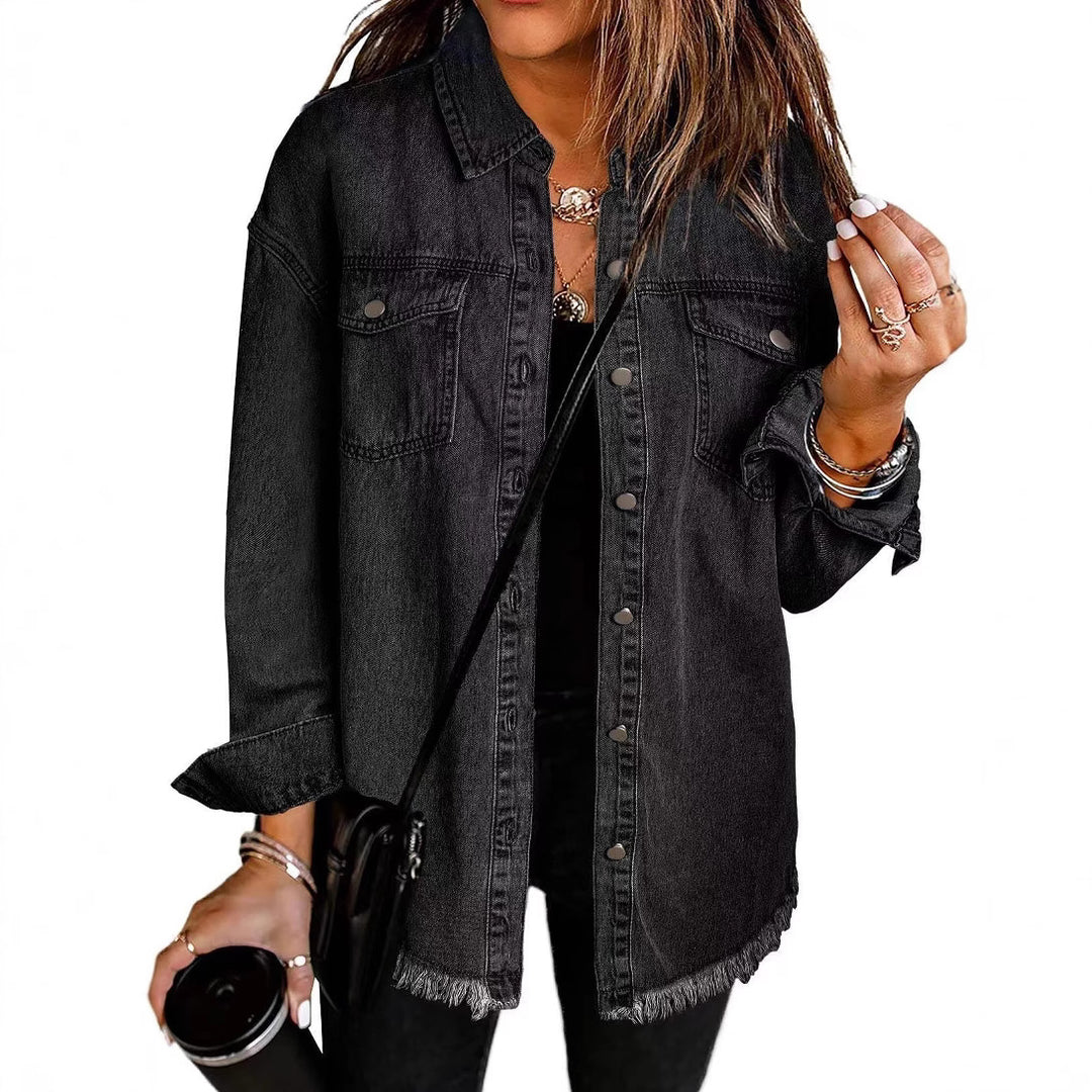 Casual denim shirt for women with frayed edges and convenient chest pockets Lune London