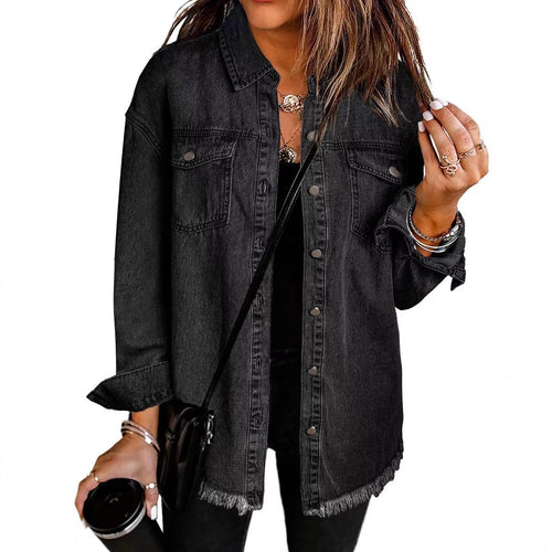 Casual denim shirt for women with frayed edges and convenient chest pockets Lune London