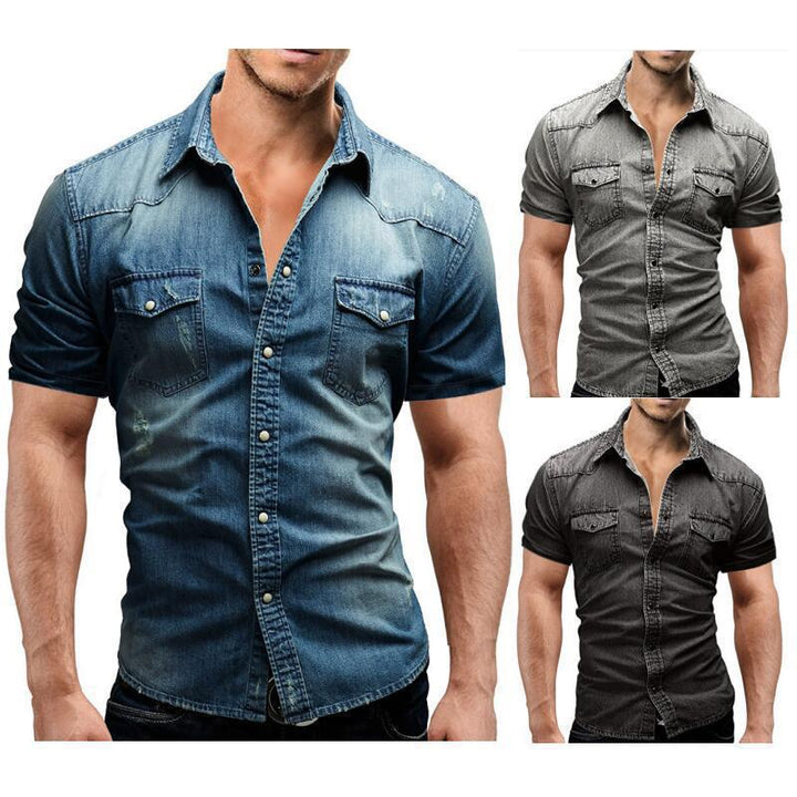 Short sleeve denim shirt for men with classic flap pockets Lune London