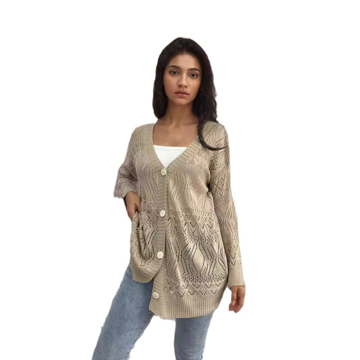 Women's knit jacket with a breathable hole pattern and pretty buttons Lune London