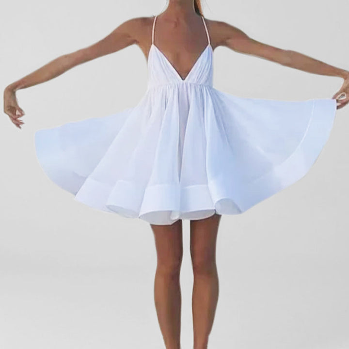 Robe décontractée d'été pour femmes avec décolleté en V profond et jupe évasée Chic & Stil