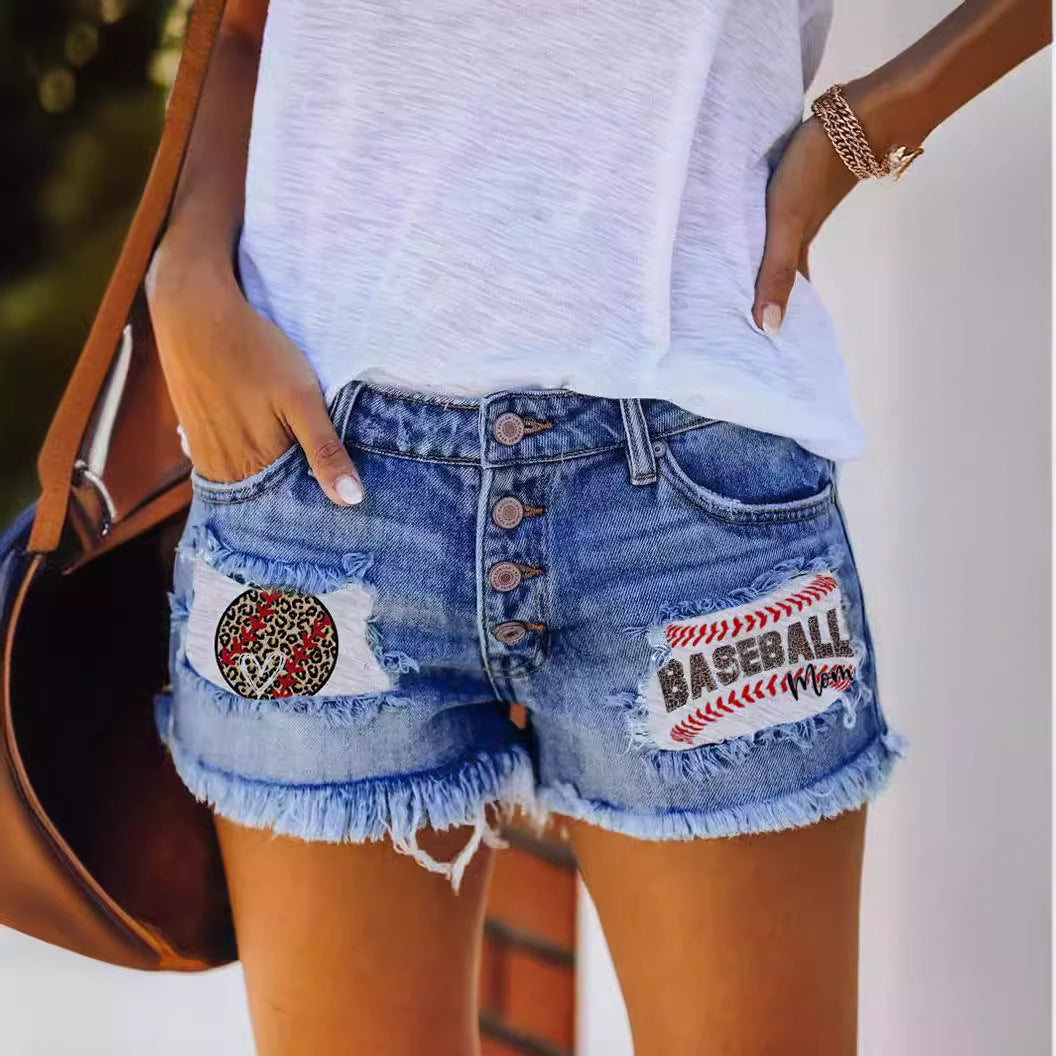 Women's denim shorts with a vintage style and flag pattern appliqués Chic & Stil