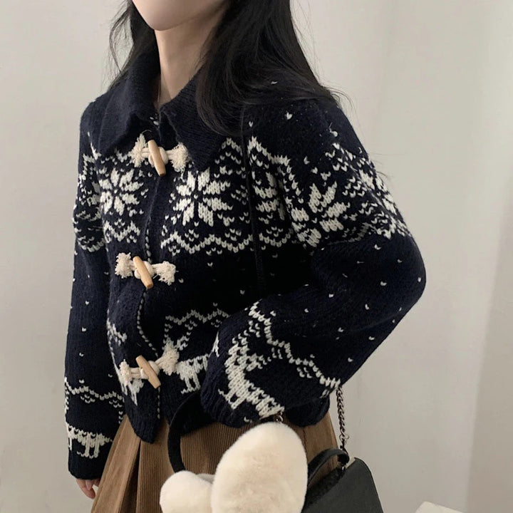 Cardigan pour femmes avec motif animalier créatif et boutons en bois de haute qualité Chic & Stil