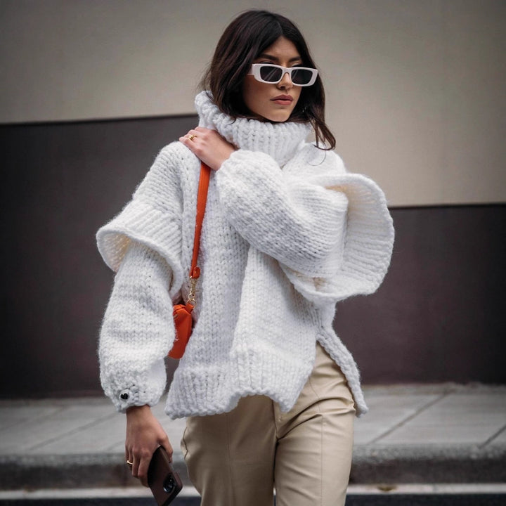 Oversized knitted sweater for women with turtleneck and voluminous sleeves Lune London