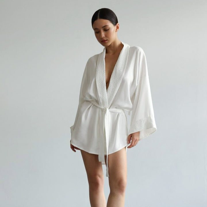 Ladies Elegant Satin Dress with Lace Lune London