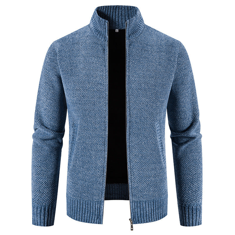 Trendy knitted jacket for men with high collar and zipper Lune London
