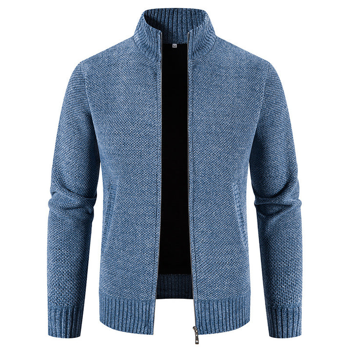 Trendy knitted jacket for men with high collar and zipper Lune London