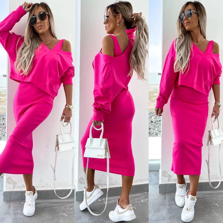 Elegant and casual two-piece set for women with V-neck and wide top Lune London