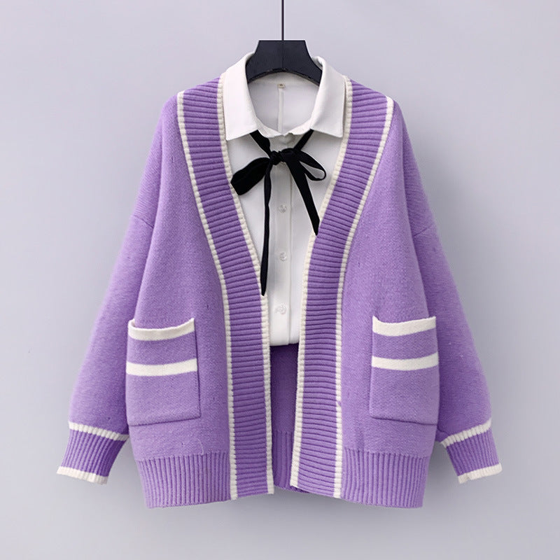 Ladies casual cardigan with large pockets and contrasting details Lune London