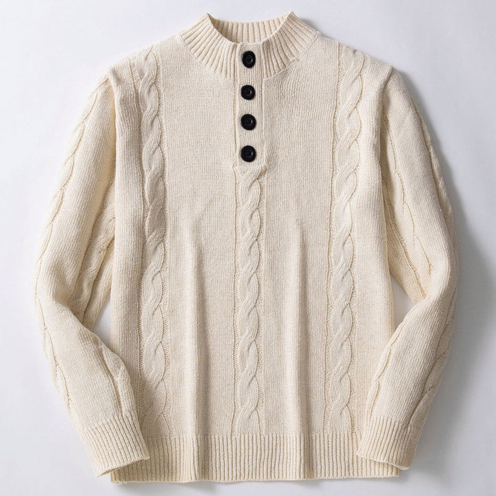 Men's knitted pullover with a modern weave pattern and a practical high collar Lune London