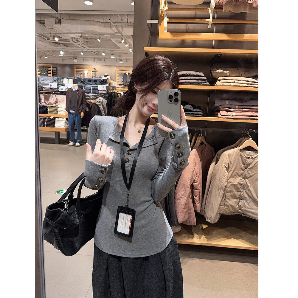 Ladies long sleeve shirt with decorative button details Chic & Stil