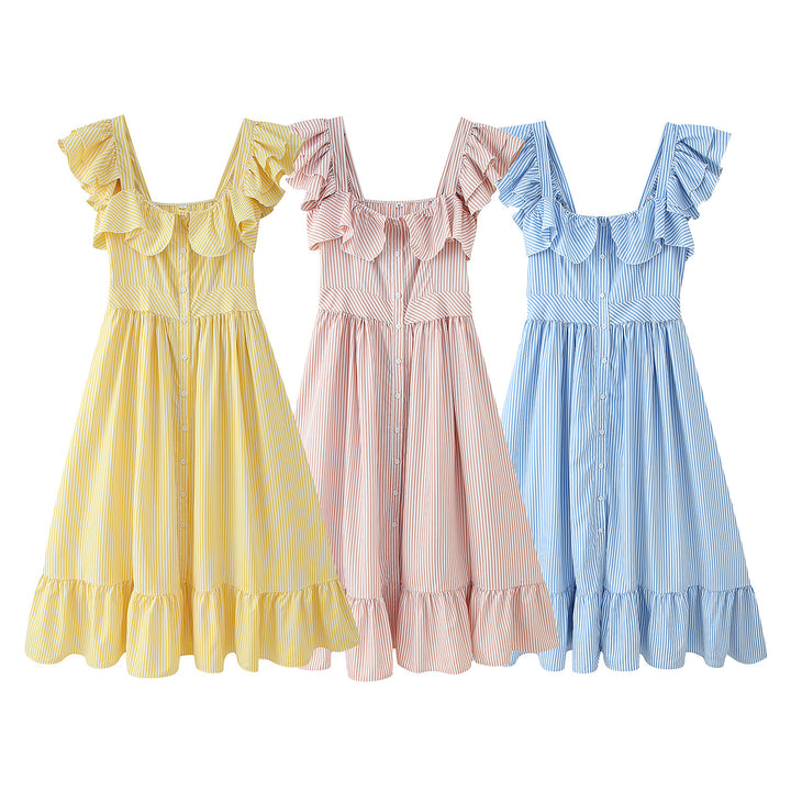 Summer ruffled dress for women with button details and flared skirt Lune London