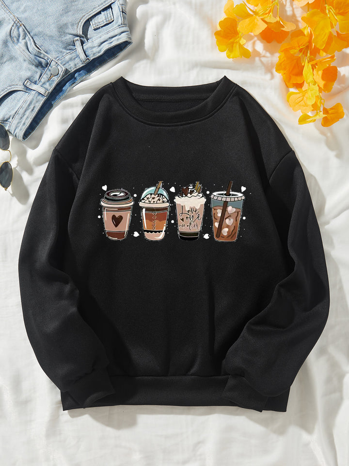 Women's Cozy Sweatshirt with Coffee Motif Chic & Stil