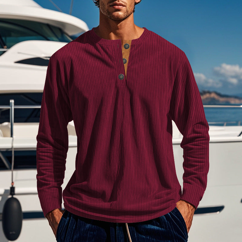 Long sleeve shirt for men with button placket and ribbed texture Lune London