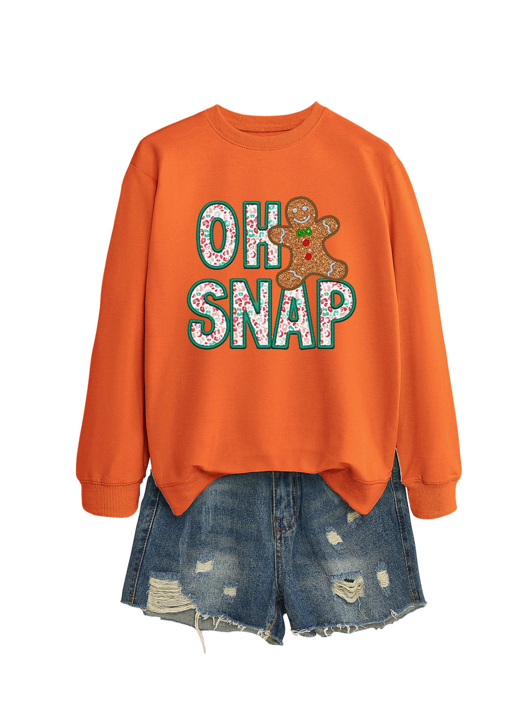 Sweatshirt pour femmes avec motif de bonhomme en pain d'épice amusant et lettrage étincelant Chic & Stil